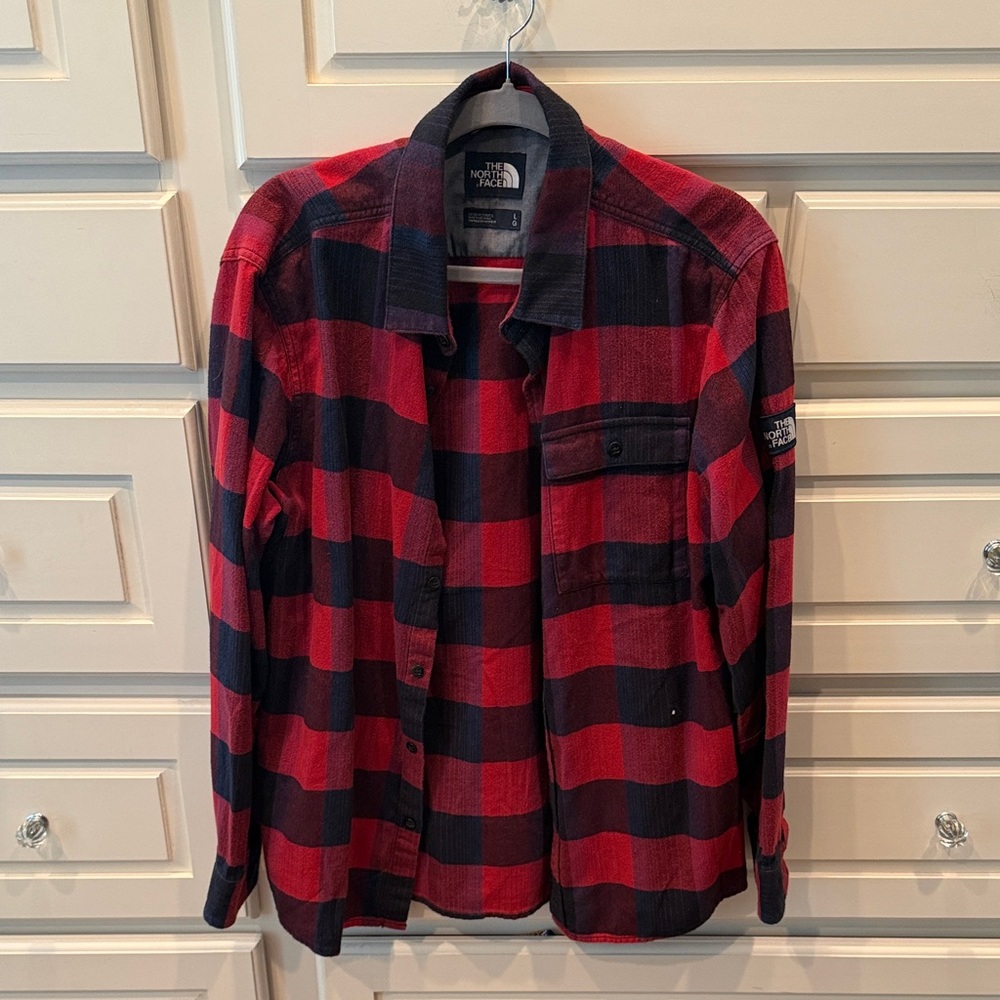 The North Face Red and Black Plaid Flannel Button-Up Shirt